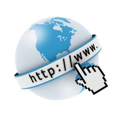 Symbol einer globalen Vernetzung mit einem Cursor, der auf einen Link zeigt.
