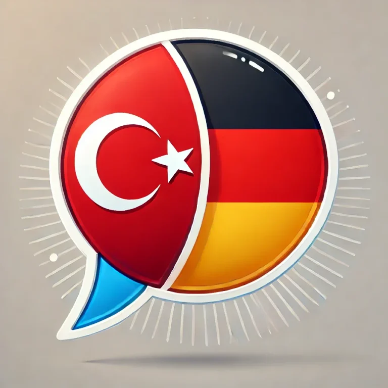Sprechblase mit den Flaggen von Deutschland und der Türkei.